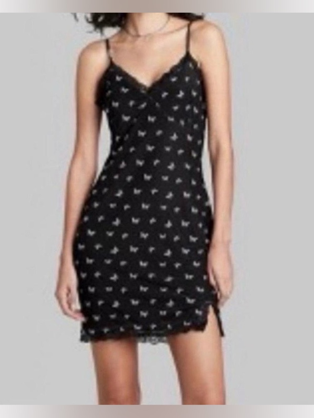wild fable Black  Butterfly Lace-Trim Slip Dress
